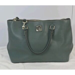 Dooney & Bourke Willa Zip Satchel Handbag Natural Saffiano Leather Aqua Green